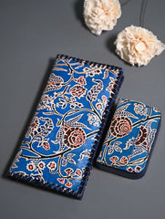 The Traveller’s Collection: Embossed Leather Wallet Set - Azure Garden (Set of 2)