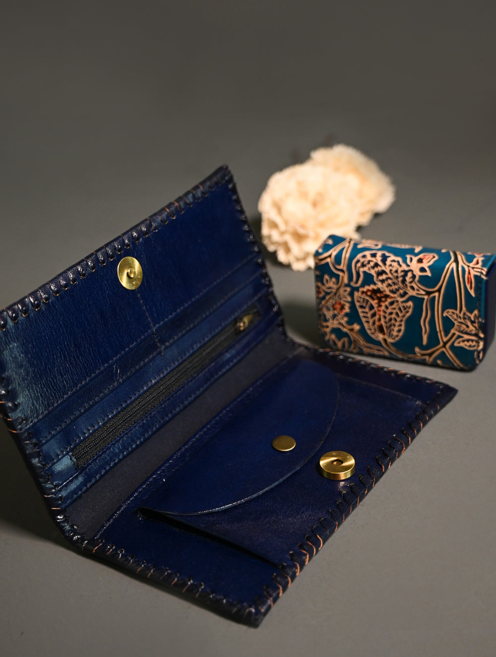 The Traveller’s Collection: Embossed Leather Wallet Set - Azure Garden (Set of 2)