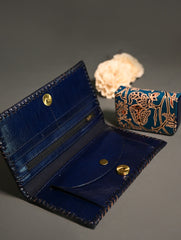 The Traveller’s Collection: Embossed Leather Wallet Set - Azure Garden (Set of 2)