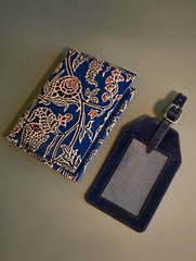 Embossed Leather Travel Set - Indigo Flowers (Set of 2)