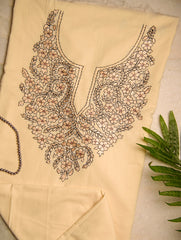 Exclusive, Fine Kashmiri Hand Embroidered Cotton Kurta / Dress Fabric - Shades of Cream