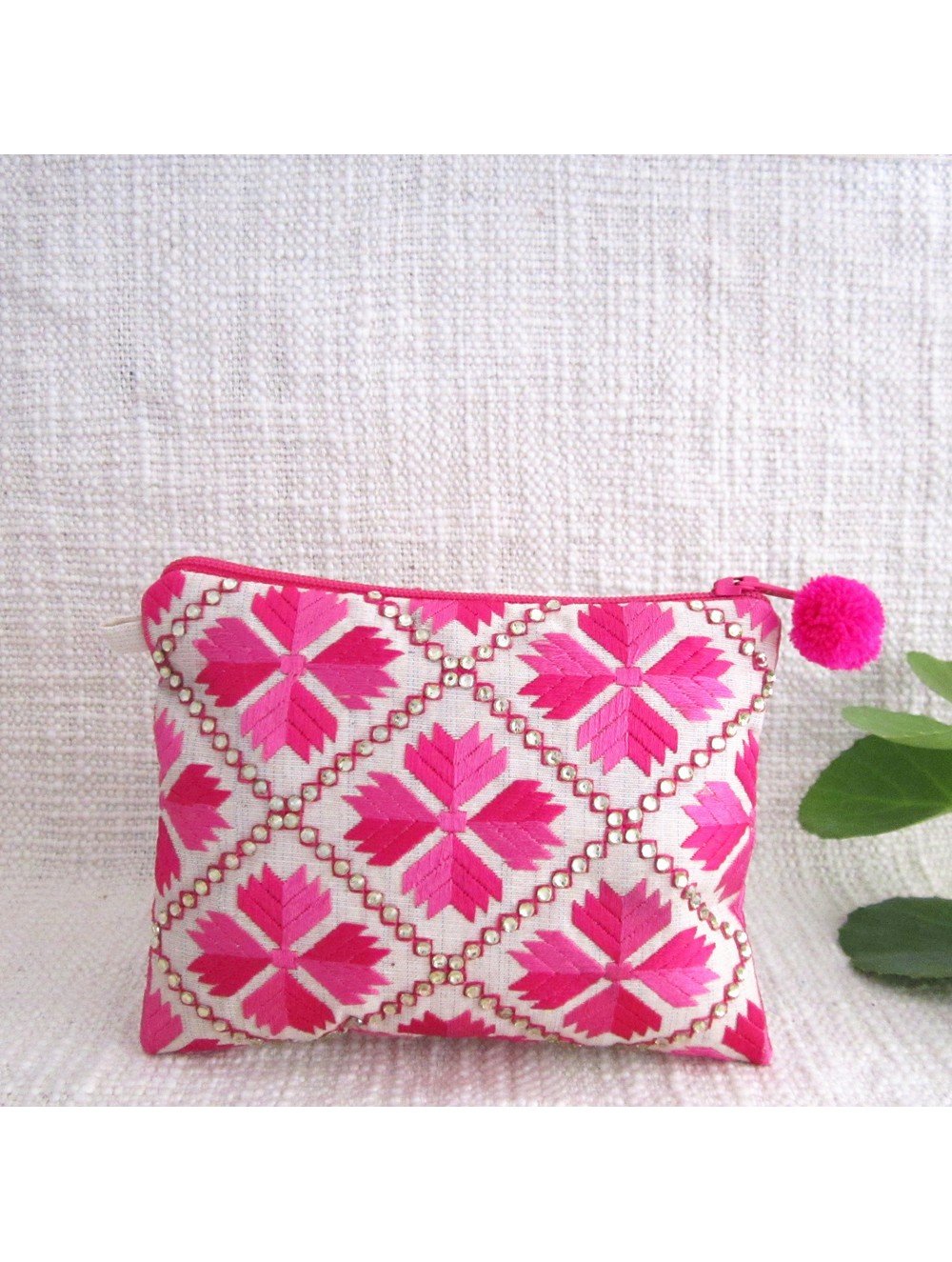 2 toned Embellished Pink Coin Pouch