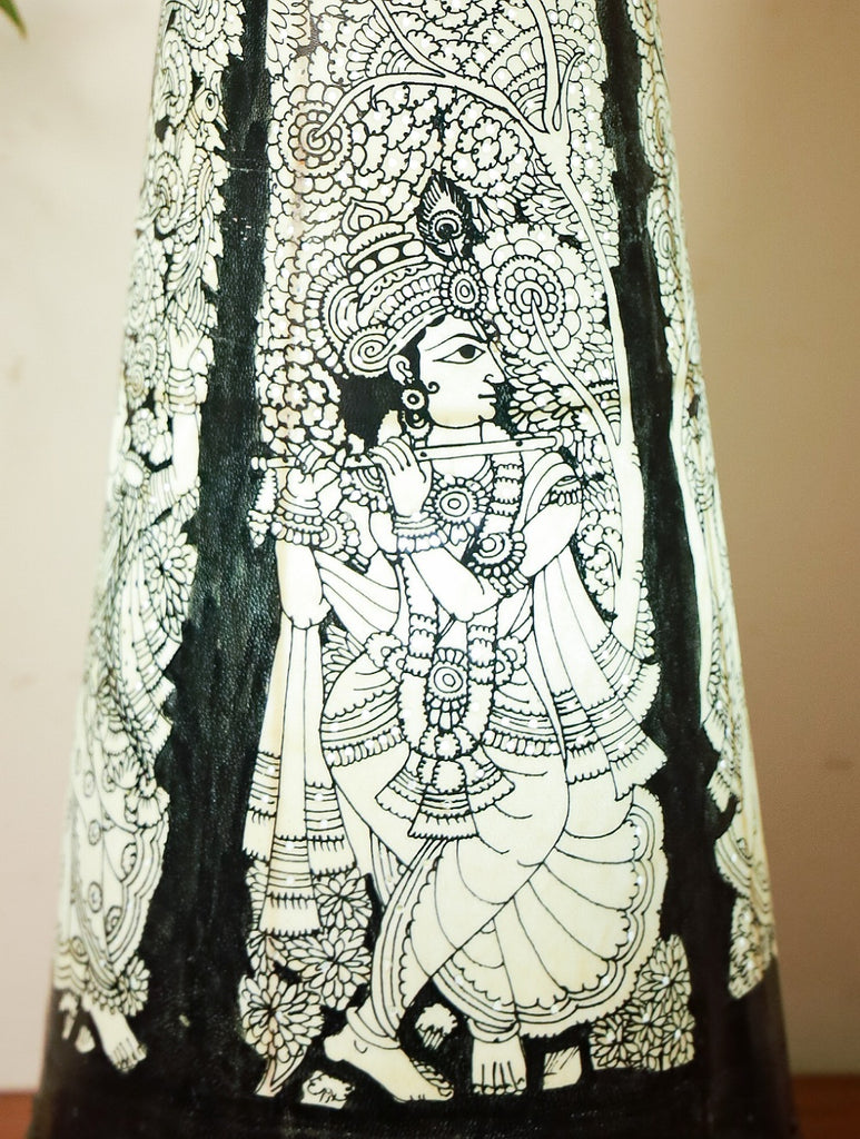 Andhra Leather Craft Black Lamp Shade - Krishna & Radha