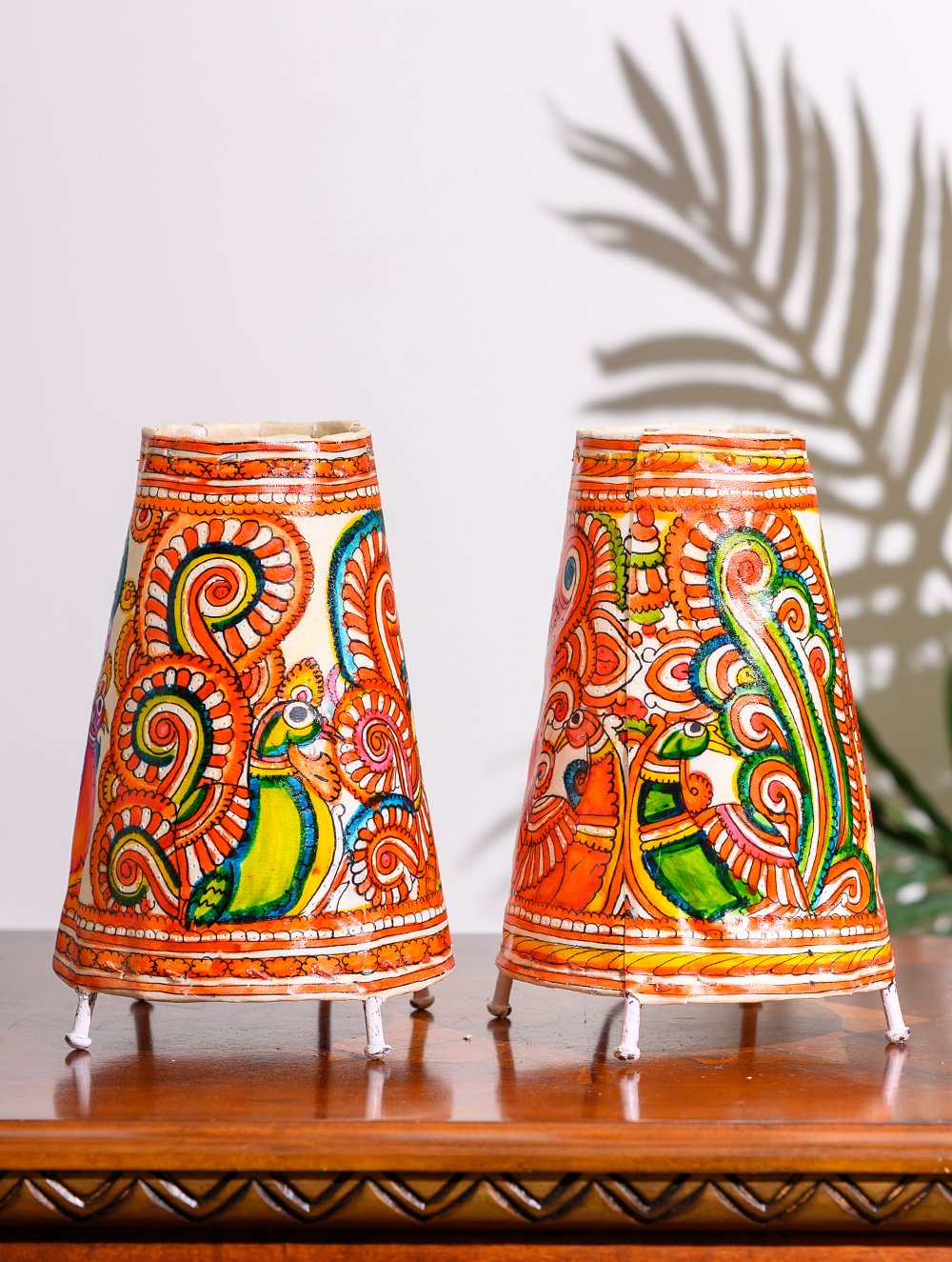 Load image into Gallery viewer, Andhra Leather Craft Lamp Shade, Small (9&quot; x 6&quot;/ Set of 2) - Peacocks