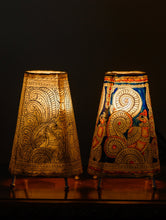 Load image into Gallery viewer, Andhra Leather Craft Lamp Shade, Small (9&quot;x 6&quot;/ Set of 2) - Blue Peacocks