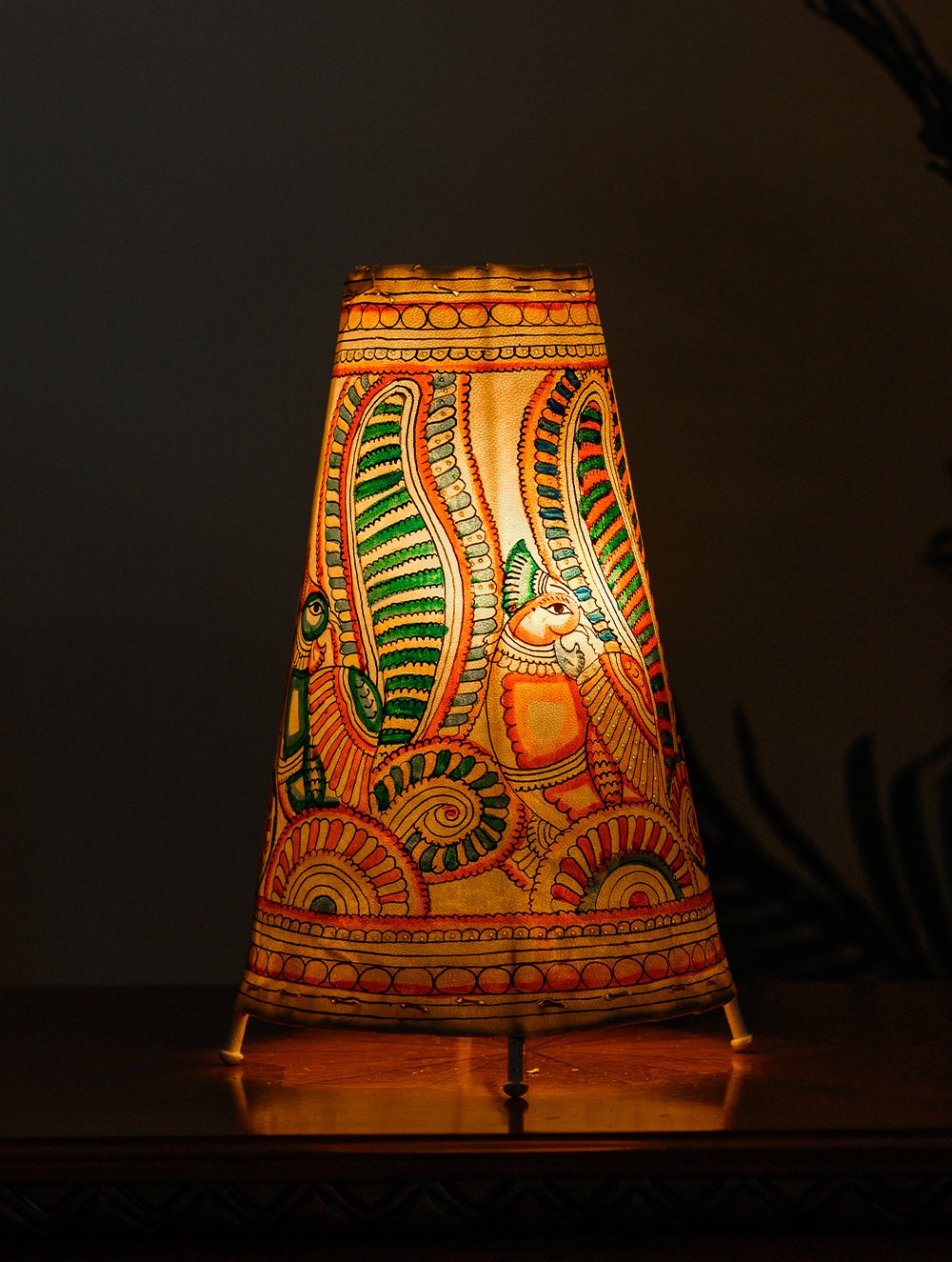 Load image into Gallery viewer, Andhra Leather Craft Table Lamp Shade, Medium (13&quot;x 8&quot;) - Peacocks