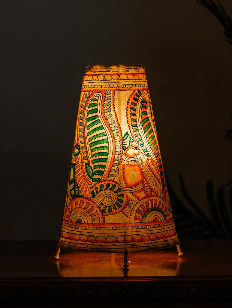 Andhra Leather Craft Table Lamp Shade, Medium (13"x 8") - Peacocks