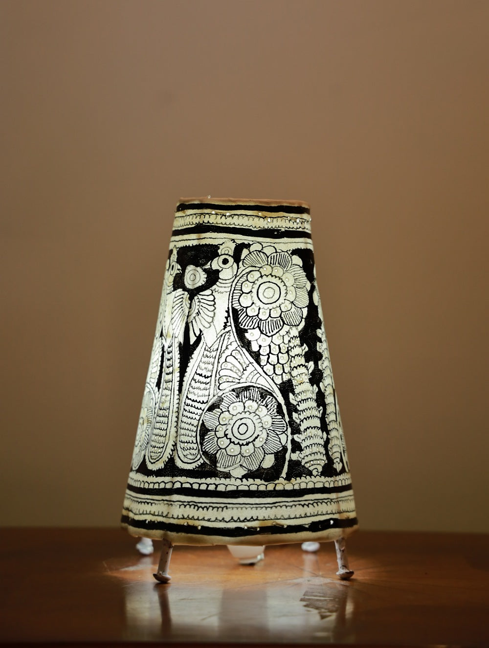 Andhra Leather Craft Lamp Shade (Small) - Black Peacock