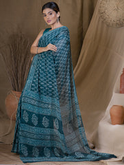 Bagru Block Printed Georgette Saree - Leaf Grace (With Blouse Piece)