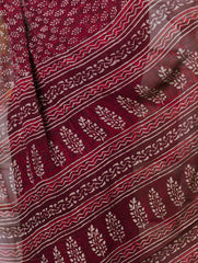 Bagru Block Printed Georgette Saree - Maroon & White
