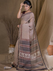 Bagru Block Printed Maheshwari Saree - Floret Bloom (With Blouse Piece)