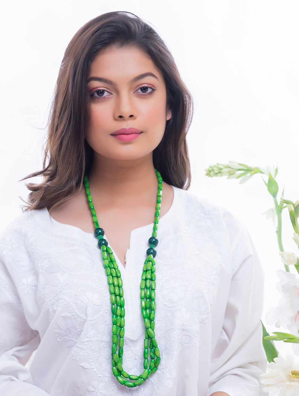 Bengal Wooden Beads Neckpiece - Leaf Green