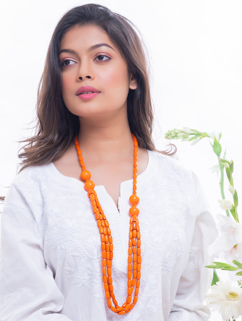 Bengal Wooden Beads Neckpiece - Orange