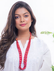 Bengal Wooden Beads Neckpiece - Red