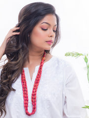 Bengal Wooden Beads Neckpiece - Red