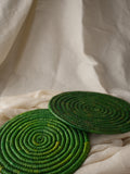 Bhadohi Basket Craft - Table Pot Holders, Round (Set of 2) - Green