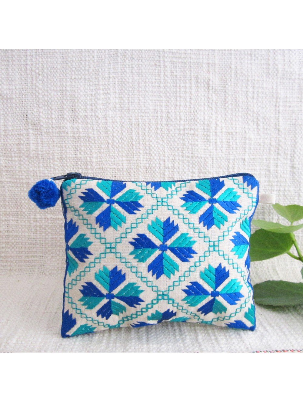 Load image into Gallery viewer, Blue Green Embellished Coin Pouch