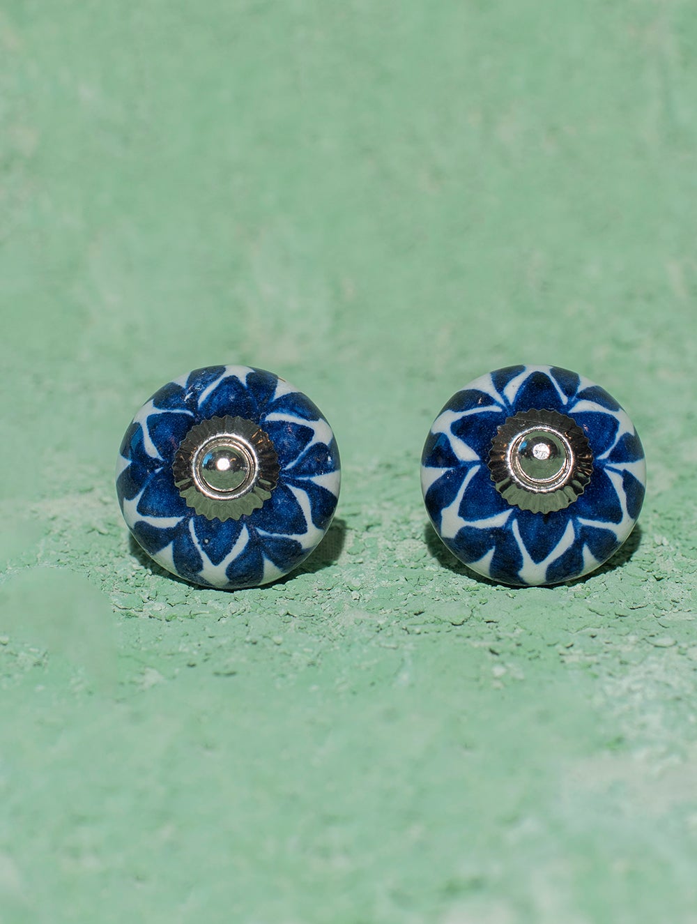 Blue Pottery Door Knobs - Blue Floral (Set of 2)