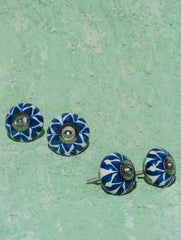 Blue Pottery Door Knobs - Blue Floral (Set of 4)