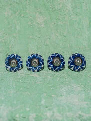Blue Pottery Door Knobs - Blue Floral (Set of 4)