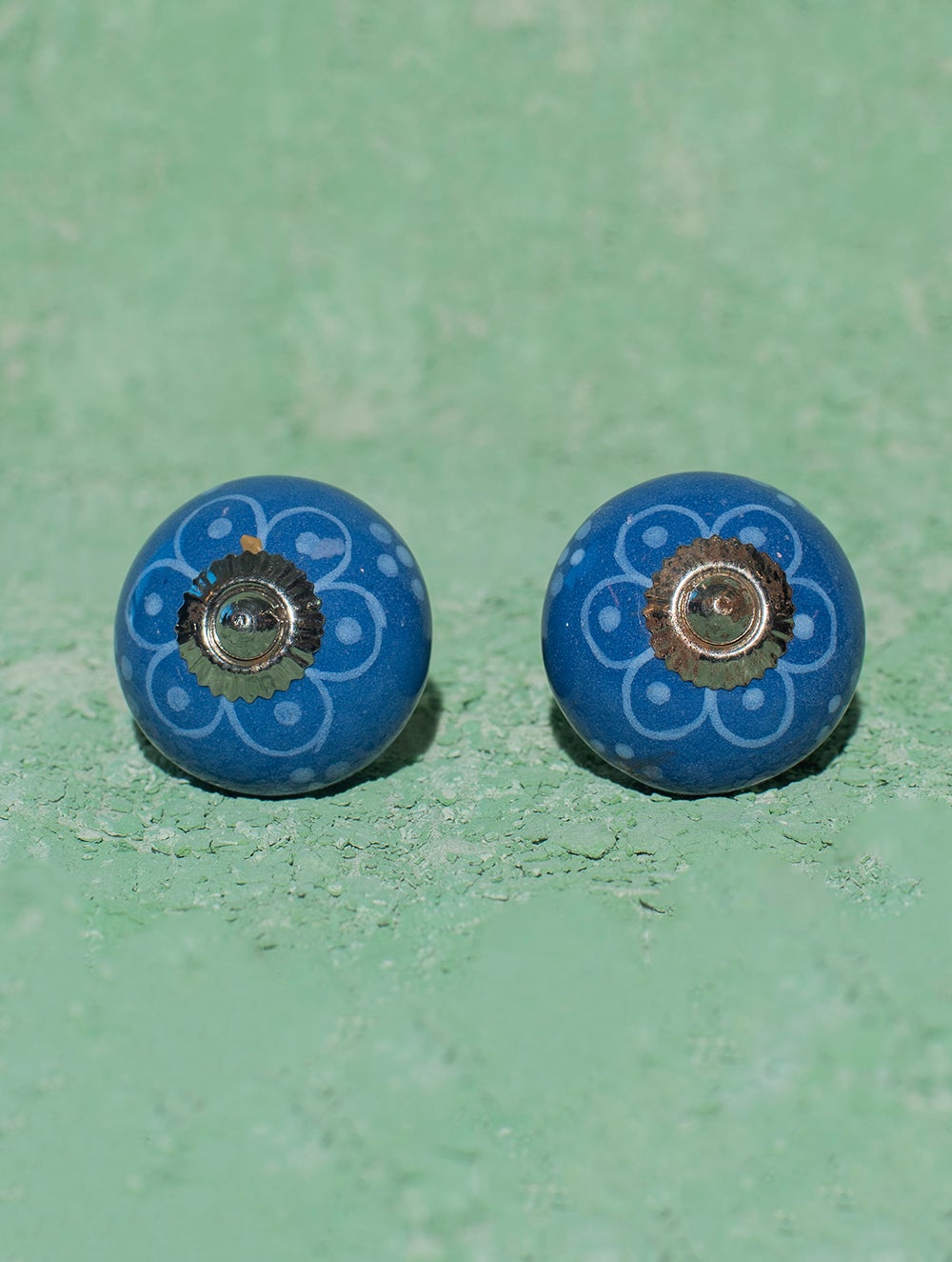 Blue Pottery Door Knobs - Blue Flower (Set of 2)