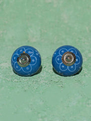 Blue Pottery Door Knobs - Blue Flower (Set of 2)