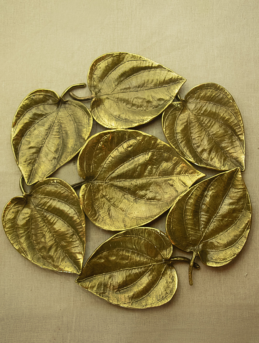 Brass Wall Plaque / Serving Platter - Paan Leaves - The India Craft House
