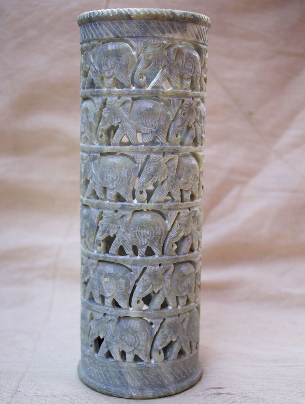 Carved Filigree Stone Curio / Candle Holder