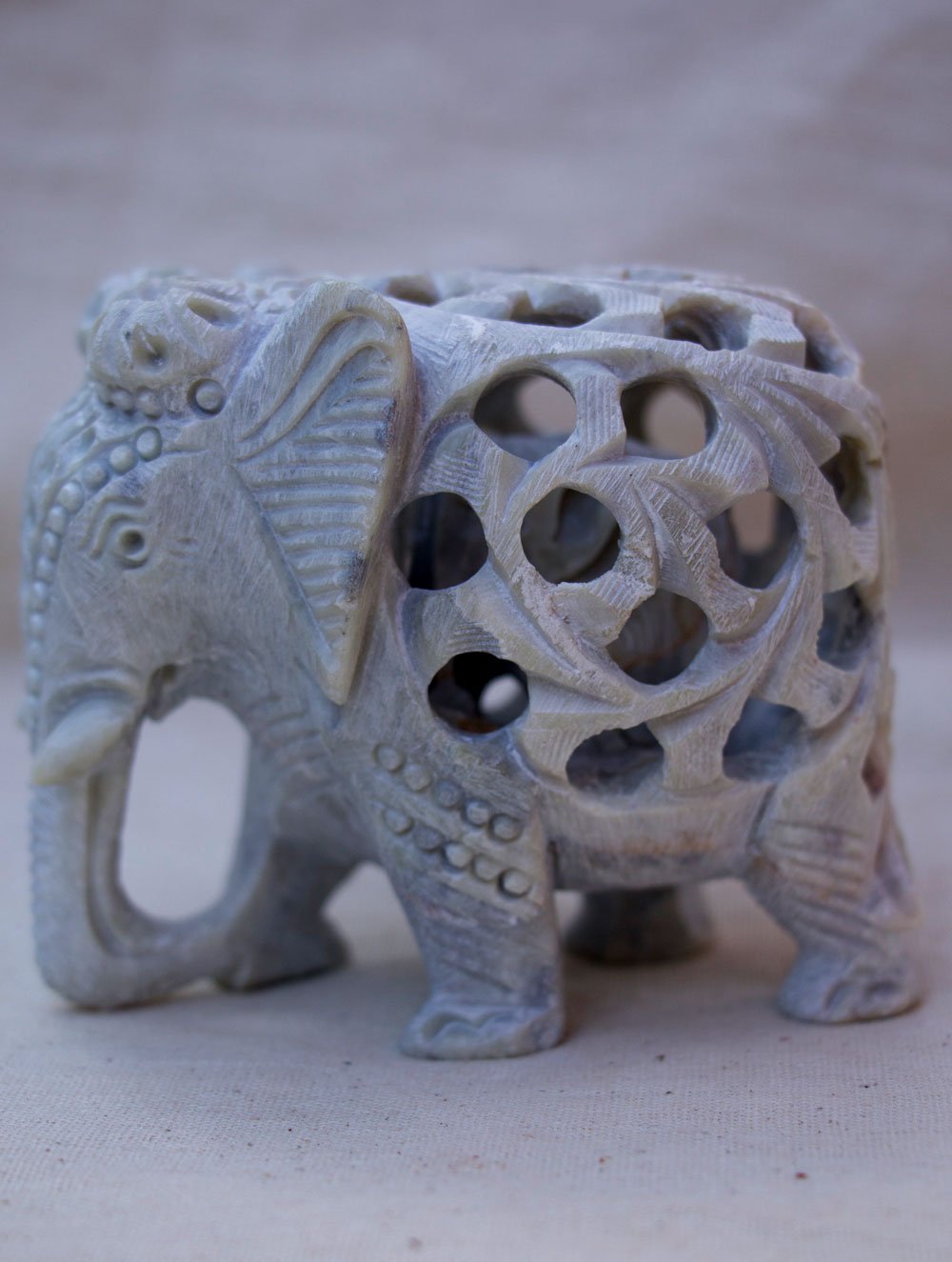 Carved Filigree Stone Elephant Curio