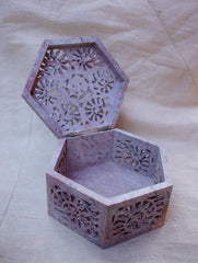 Carved Filigree Stone Hexagon Box