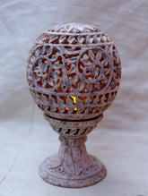 Carved Filigree Stone Round Tea Light Holder