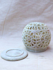 Carved Filigree Stone Round Tea Light Holder