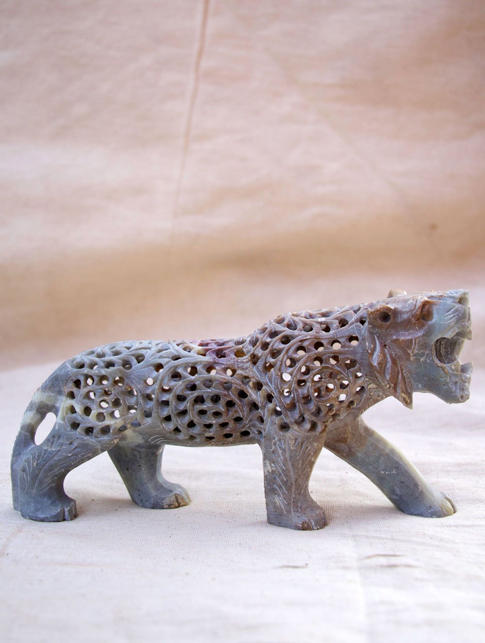 Carved Filigree Stone Tiger Curio