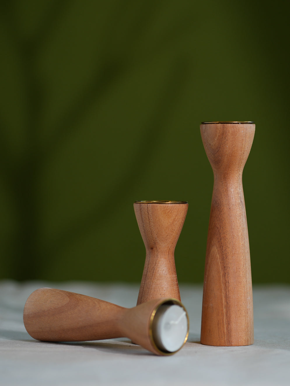 Load image into Gallery viewer, Channapatna Wood Craft Candle Stands - Natural, (Set of 3)