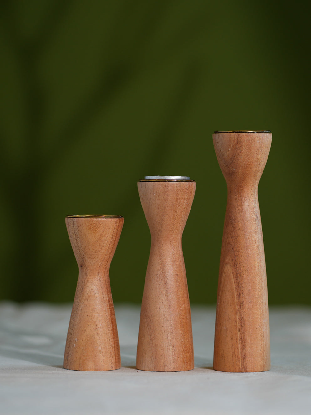 Load image into Gallery viewer, Channapatna Wood Craft Candle Stands - Natural, (Set of 3)