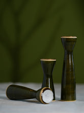 Load image into Gallery viewer, Channapatna Wood Craft Candle Stands - Olive Green, (Set of 3)