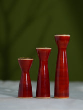 Load image into Gallery viewer, Channapatna Wood Craft Candle Stands - Warm Red, (Set of 3)