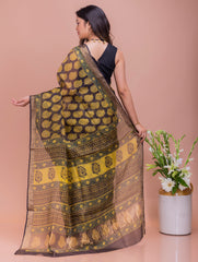 Classic Elegance. Bagru Block Printed Kota Silk Doria Saree - Yellow Paisleys