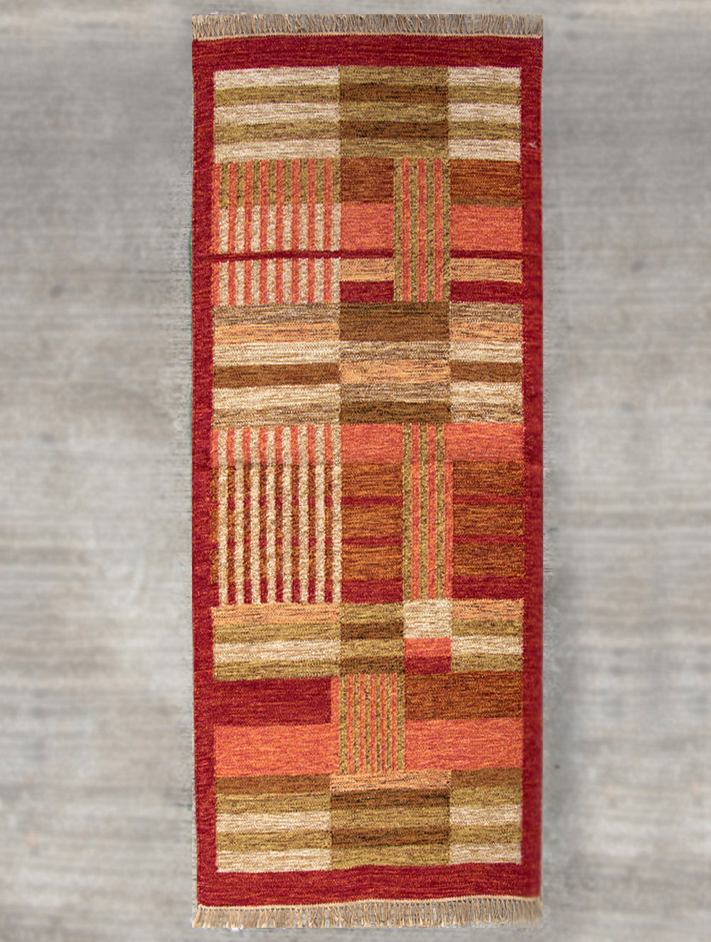 Handwoven Kilim Long Runner Rug (6 x 2 ft) - Geometric - The India Craft House