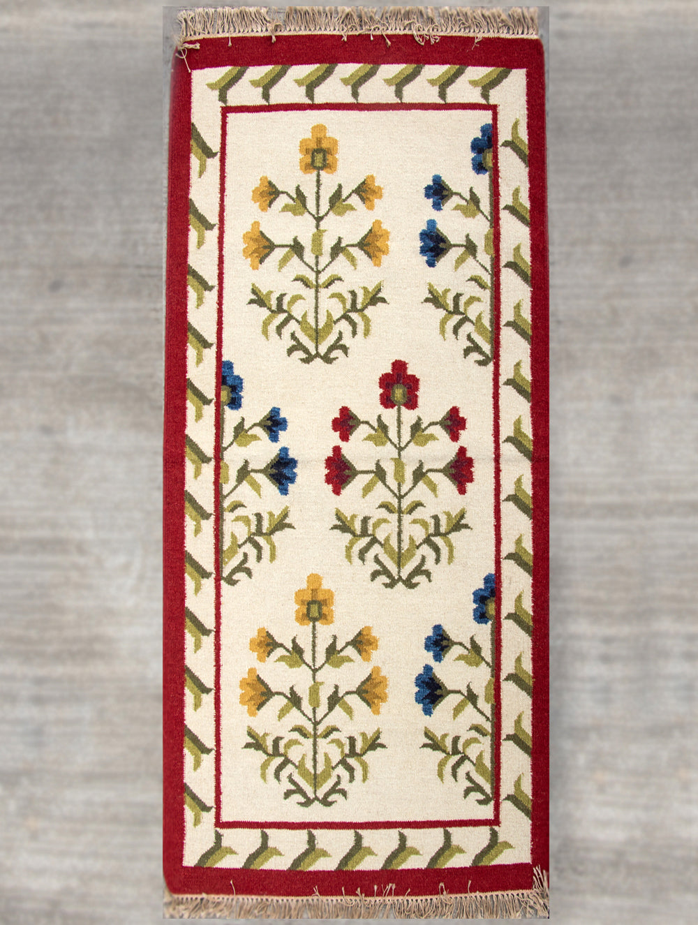 Handwoven Kilim Long Runner Rug (6 x 2 ft) - Floral - The India Craft House