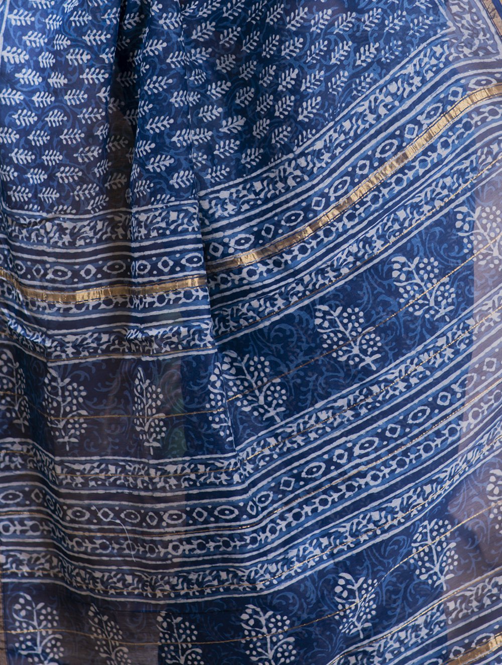 Dabu Block Printed Chanderi Saree - Leaf (With Blouse Piece)