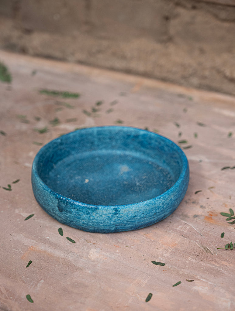 Delhi Blue Art Pottery Curio / Flat Round Utility Bowl