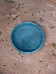 Delhi Blue Art Pottery Curio / Flat Round Utility Bowl