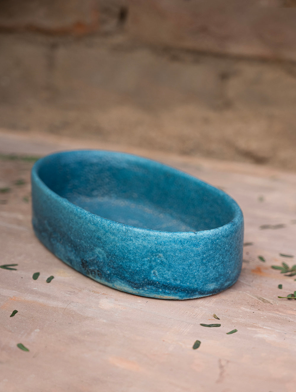 Delhi Blue Art Pottery Curio / Oval Utility Bowl