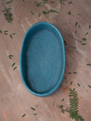 Delhi Blue Art Pottery Curio / Oval Utility Bowl