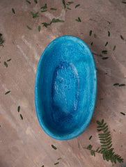 Delhi Blue Art Pottery Curio / Oval Utility Bowl