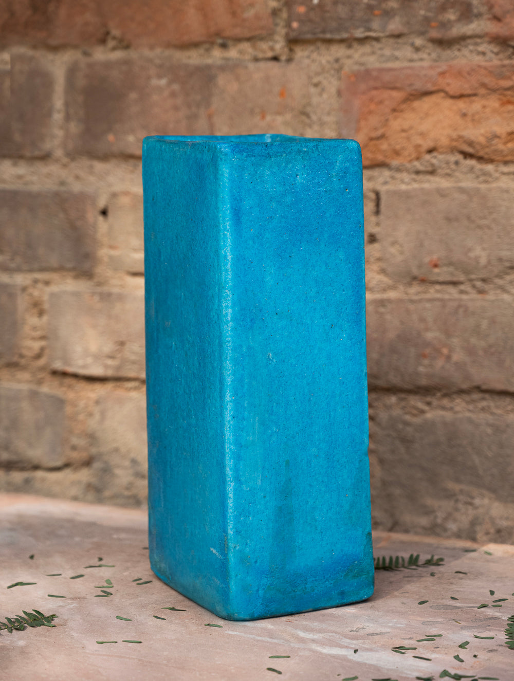 Delhi Blue Art Pottery Curio / Rectangular Vase