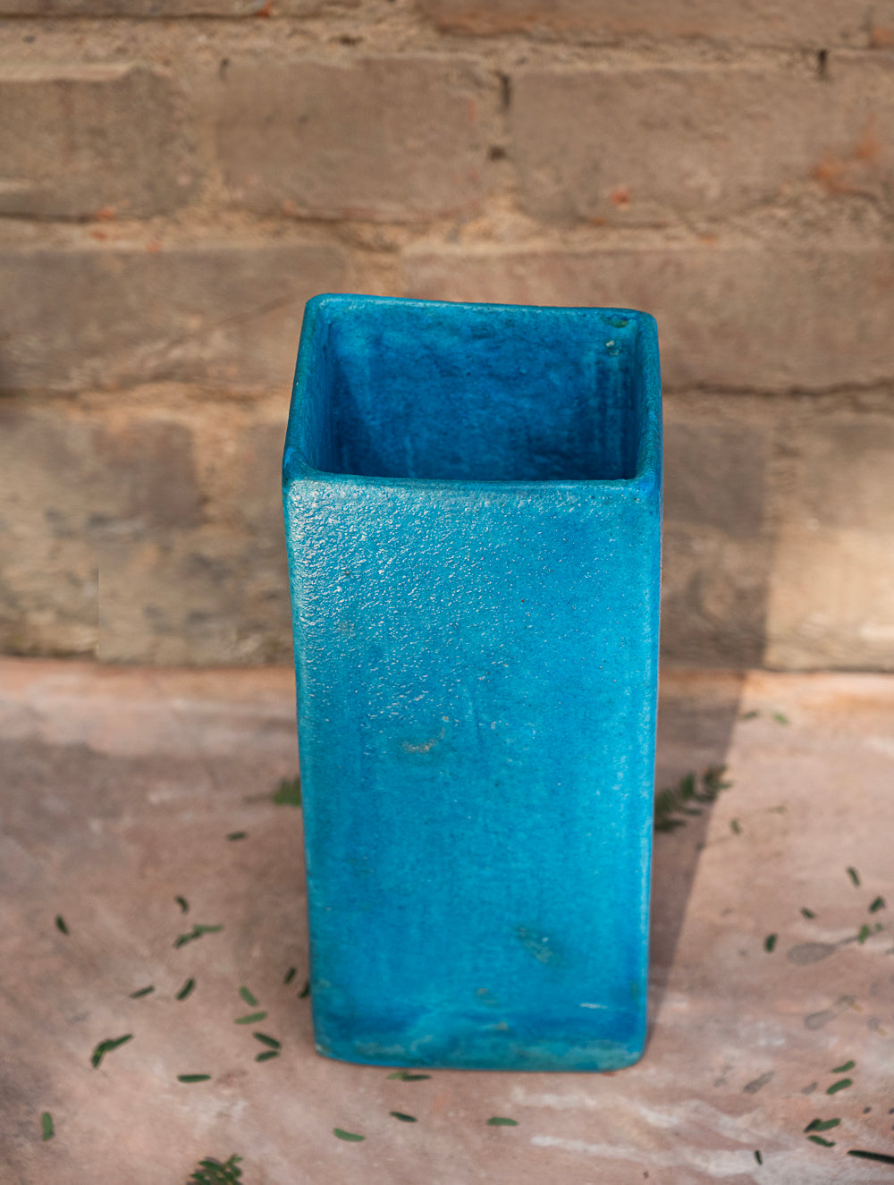 Delhi Blue Art Pottery Curio / Rectangular Vase