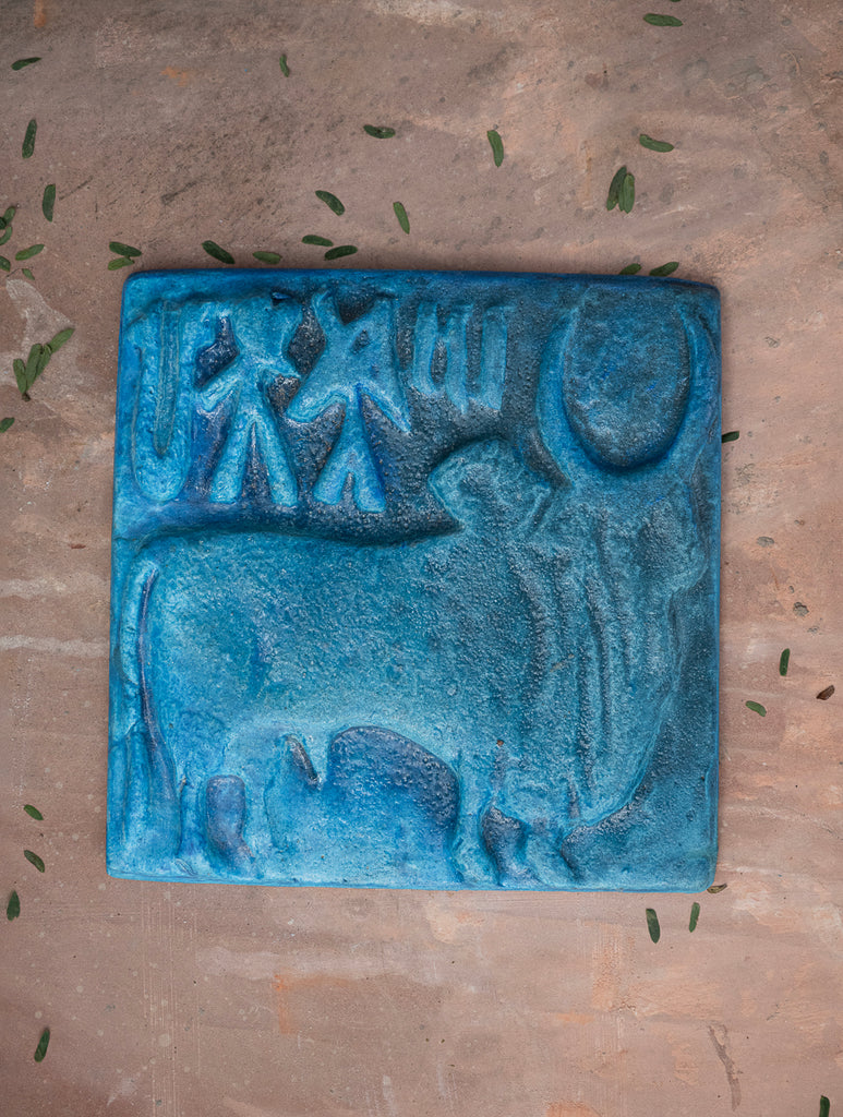 Delhi Blue Art Pottery Wall Plaque - Mohenjo Daro (Bull)
