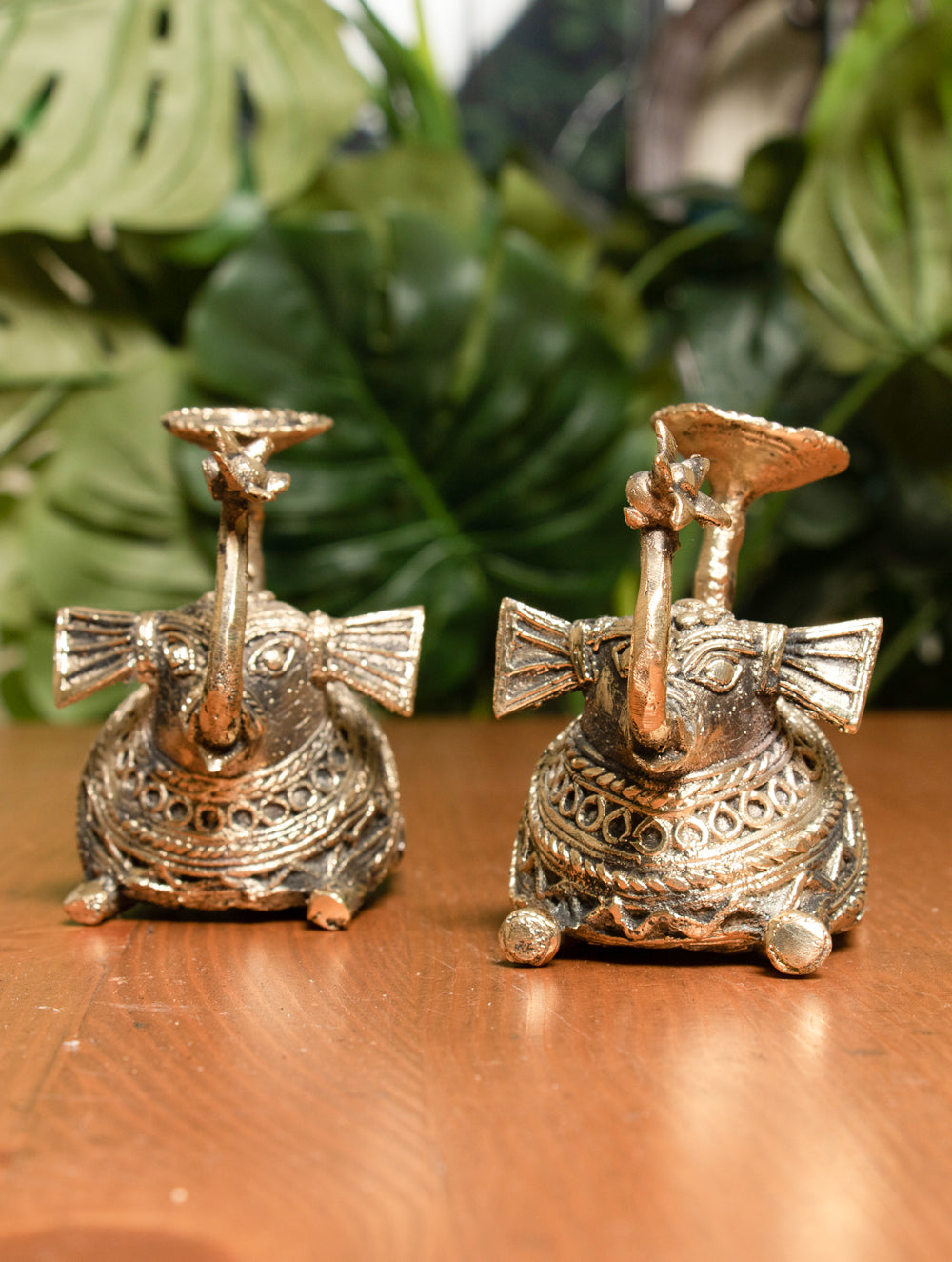 Dhokra Craft Candle Holders - Elephants (Set of 2) - The India Craft House